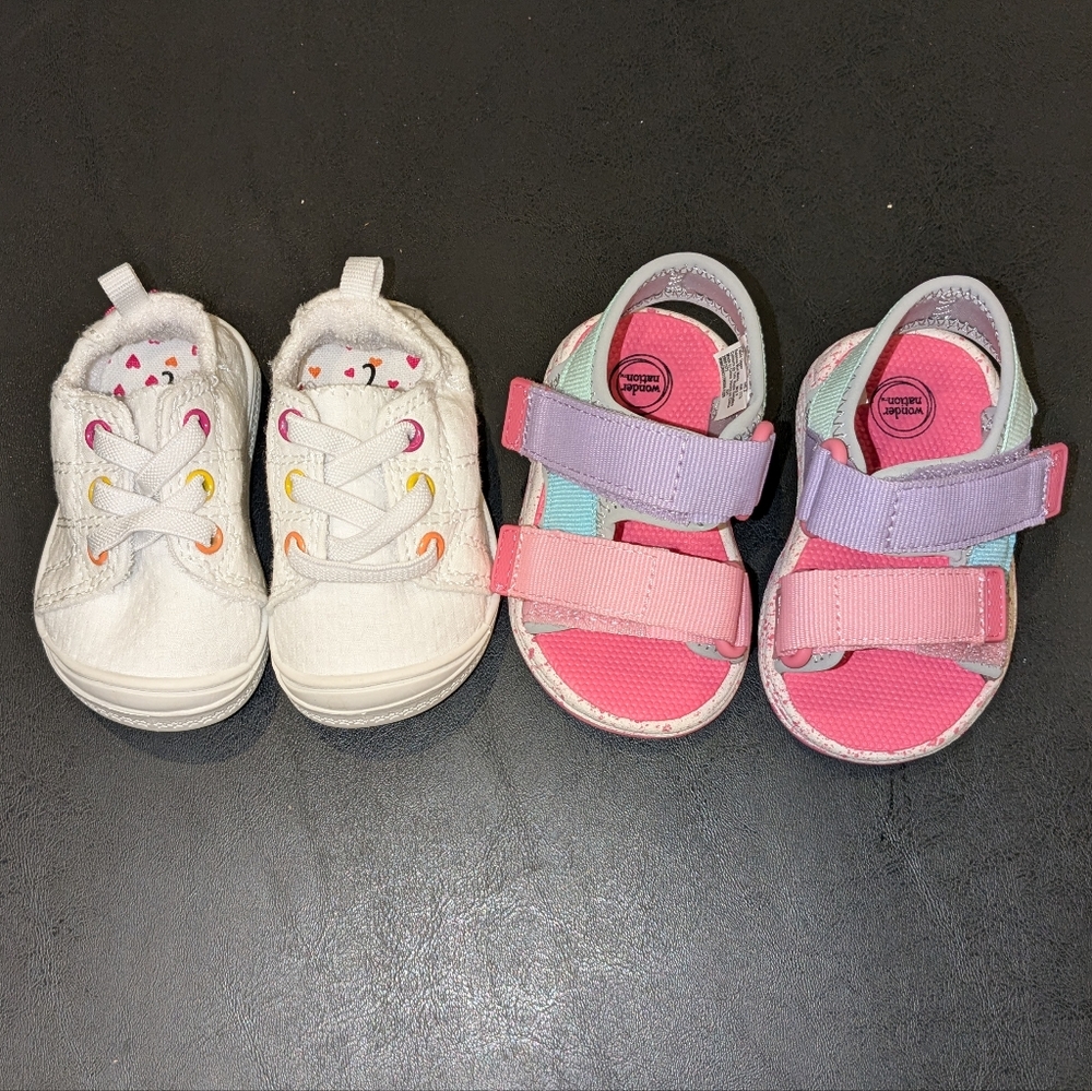 2 PR Toddler Girls Shoes, Sneakers, Sandals Sz 2